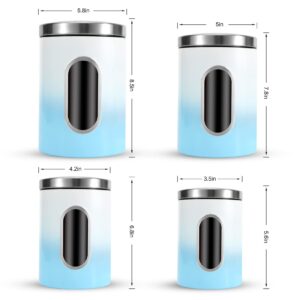 JENNIMER Kitchen Canisters Set of 4,Stainless Steel with Transparent Windows for Sugar Food Tea Coffee Candy Storage(Gradient Blue)