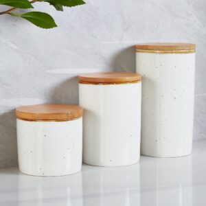 ONEMORE Ceramic Canisters Set for Kitchen Ceramic Storage Jars Countertop Sugar and Flour Storage Canisters With Bamboo Lids - Set of 3 Speckled Coffee Container Jars for Sugar, Tea, Cereal, Snack