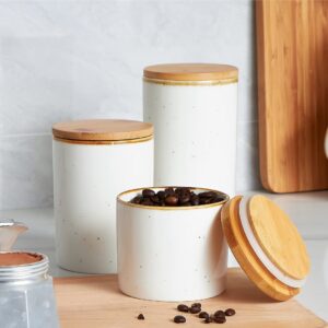 ONEMORE Ceramic Canisters Set for Kitchen Ceramic Storage Jars Countertop Sugar and Flour Storage Canisters With Bamboo Lids - Set of 3 Speckled Coffee Container Jars for Sugar, Tea, Cereal, Snack