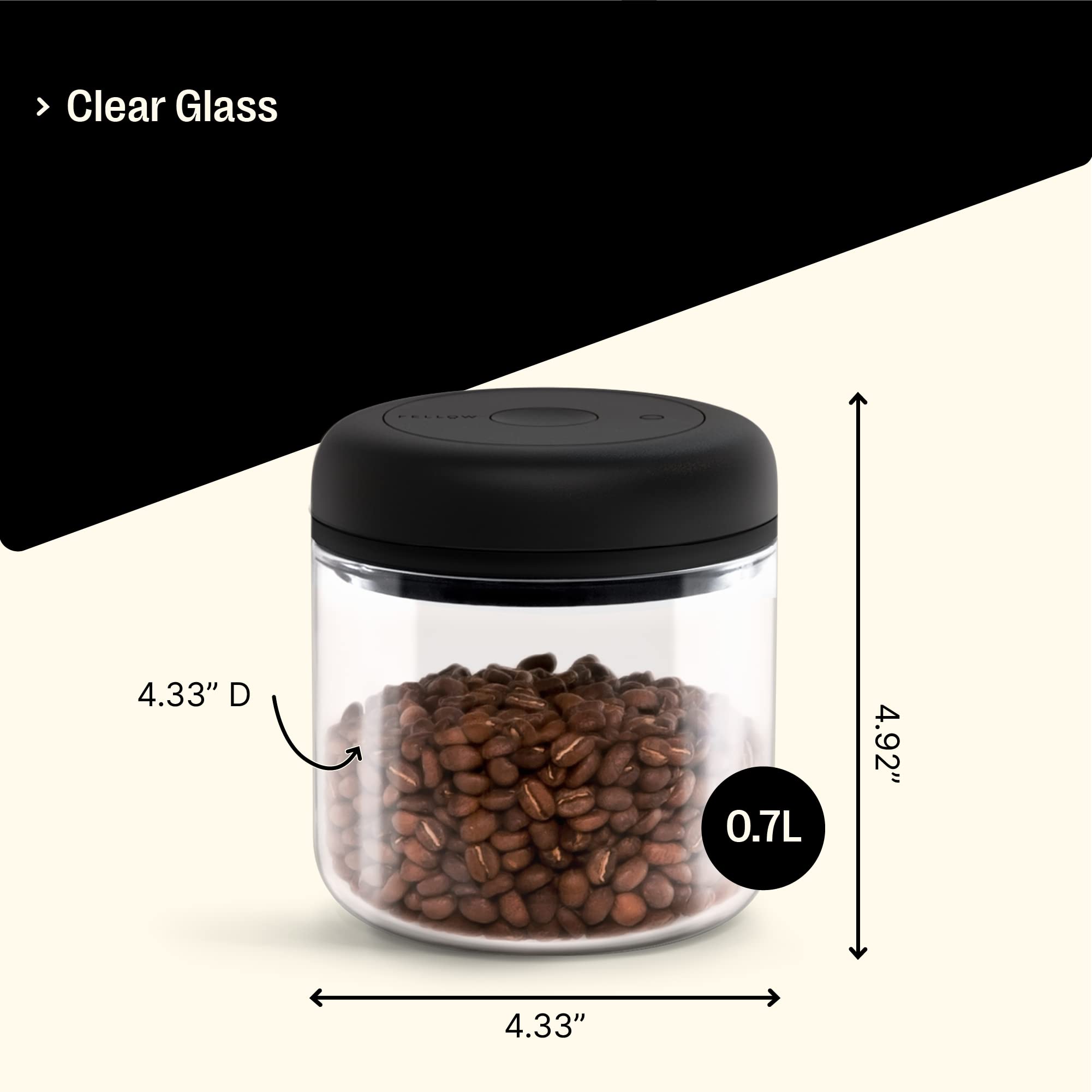 Fellow Atmos Vacuum Coffee Canister & Food Storage Container - 0.7 Liter Canister holds up to 11 oz of Coffee Beans - Airtight Food Storage Containers - Coffee Containers - 0.7 Liter - Clear Glass