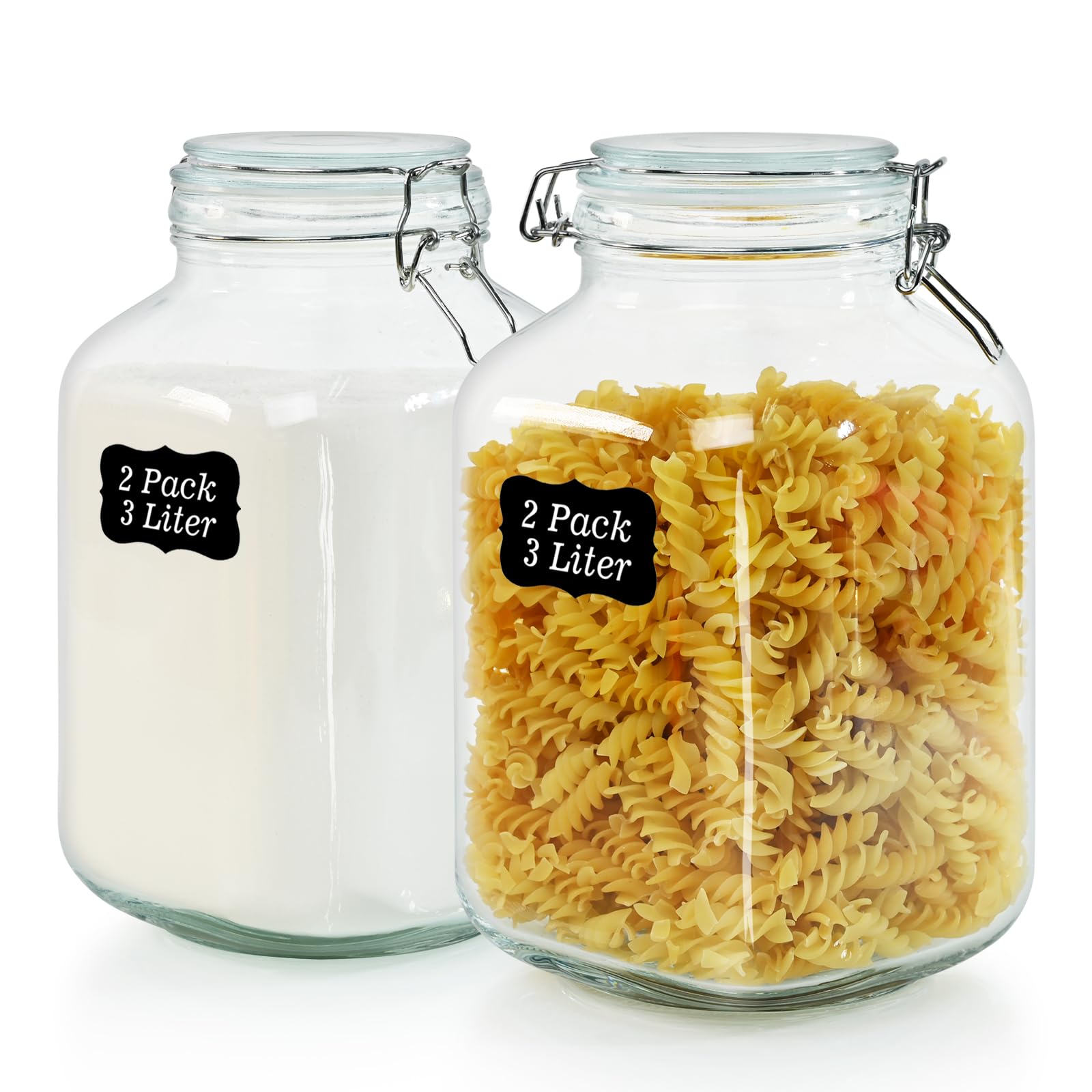 Ollieroo 106oz Square Glass Jars with Airtight Lid, Large Mason Jars, Wide Mouth Storage Containers for Flour, Cereal, Coffee, Pasta and Canning, Big Glass Kitchen Canisters (Set of 2)