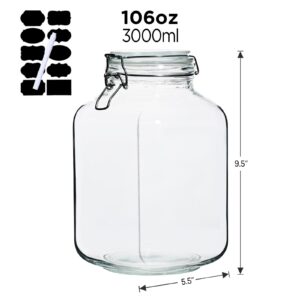 Ollieroo 106oz Square Glass Jars with Airtight Lid, Large Mason Jars, Wide Mouth Storage Containers for Flour, Cereal, Coffee, Pasta and Canning, Big Glass Kitchen Canisters (Set of 2)