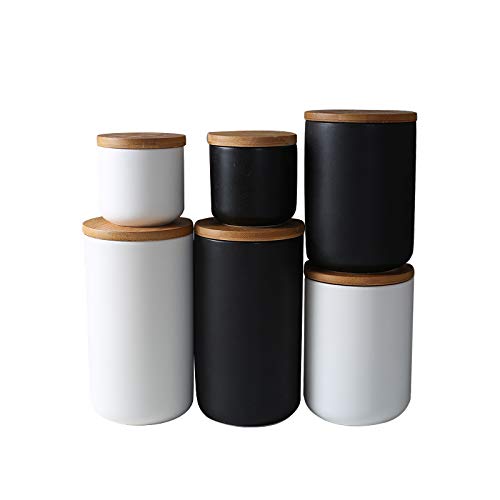 Food Storage Canister, Ceramic Kitchen Canisters with Airtight Seal Bamboo Lid, Food Storage Jar for Tea, Coffee Bean, Spice, Sugar 260ml/ 800ml/ 1000ml (800ml-10.3 x 14.5cm)