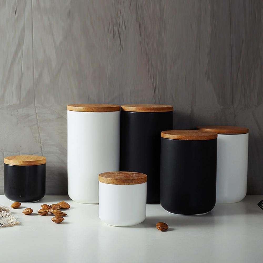 Food Storage Canister, Ceramic Kitchen Canisters with Airtight Seal Bamboo Lid, Food Storage Jar for Tea, Coffee Bean, Spice, Sugar 260ml/ 800ml/ 1000ml (800ml-10.3 x 14.5cm)