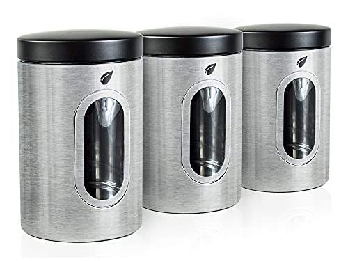 Self-Care Stainless Kitchen Canisters - Modern Kitchen Decoration of Canister Set with Multiple Preservation Purposes by Tight Sealed Lids, Good for Wedding Gifts Kitchen Canisters Set of 3(SC-001)