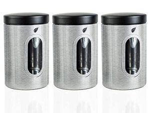 self-care stainless kitchen canisters - modern kitchen decoration of canister set with multiple preservation purposes by tight sealed lids, good for wedding gifts kitchen canisters set of 3(sc-001)