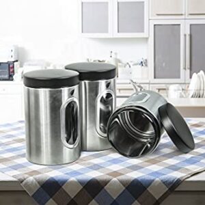 Self-Care Stainless Kitchen Canisters - Modern Kitchen Decoration of Canister Set with Multiple Preservation Purposes by Tight Sealed Lids, Good for Wedding Gifts Kitchen Canisters Set of 3(SC-001)