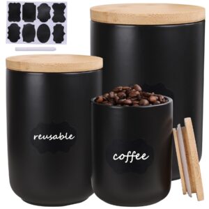 zeberbo kitchen canisters airtight set with bamboo lid, ceramic canister set of 3, sugar flour coffee containers for countertop, food storage container jars set for sugar tea flour sugar beans