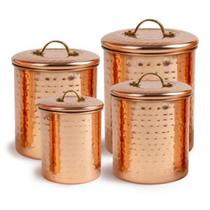 nu steel (set of 4 air tight copper plated antique food canister & caddy - stainless steel & copper: 1, 1.5, 2, & 4 quart