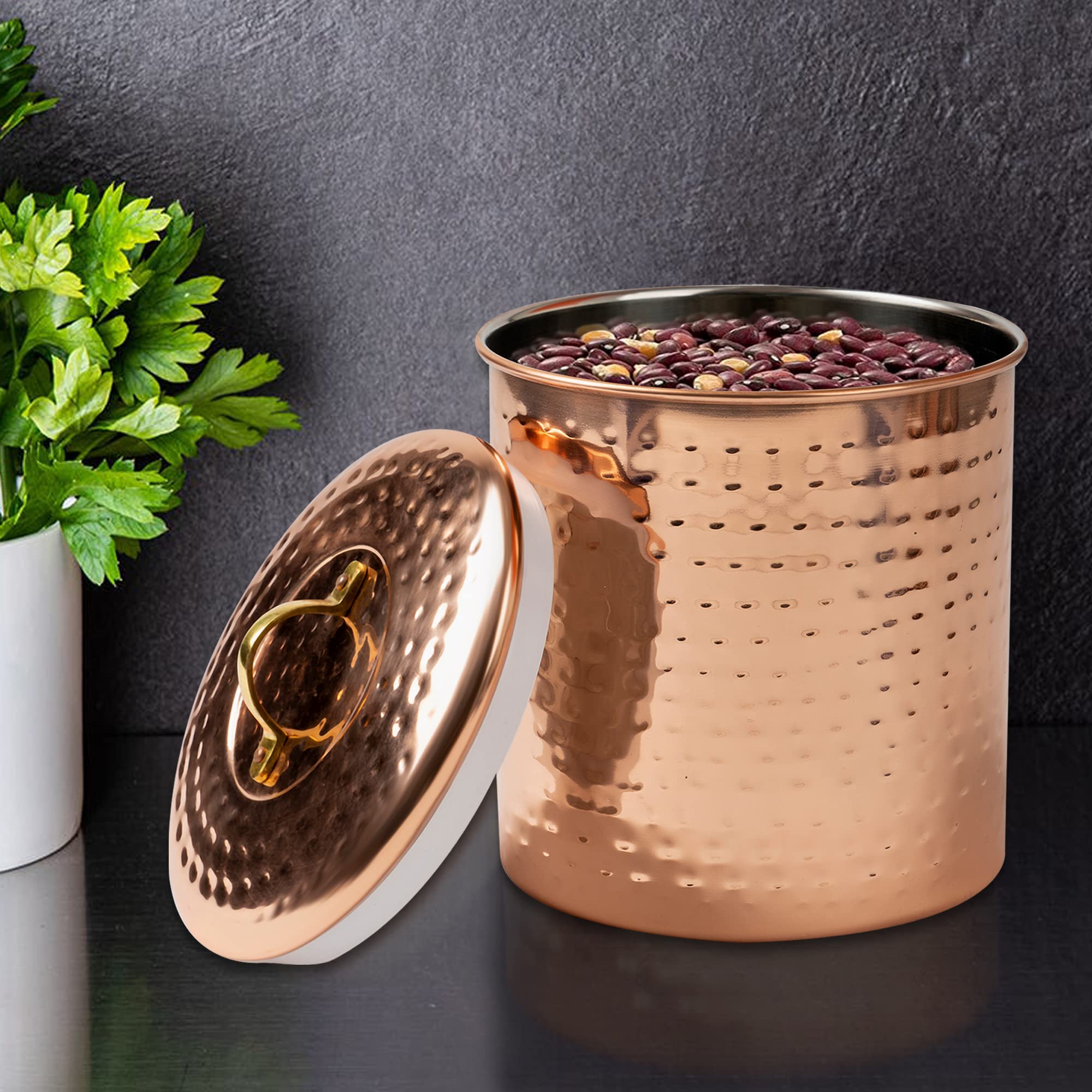 nu steel (Set of 4 Air Tight Copper Plated Antique Food Canister & Caddy - Stainless Steel & Copper: 1, 1.5, 2, & 4 Quart