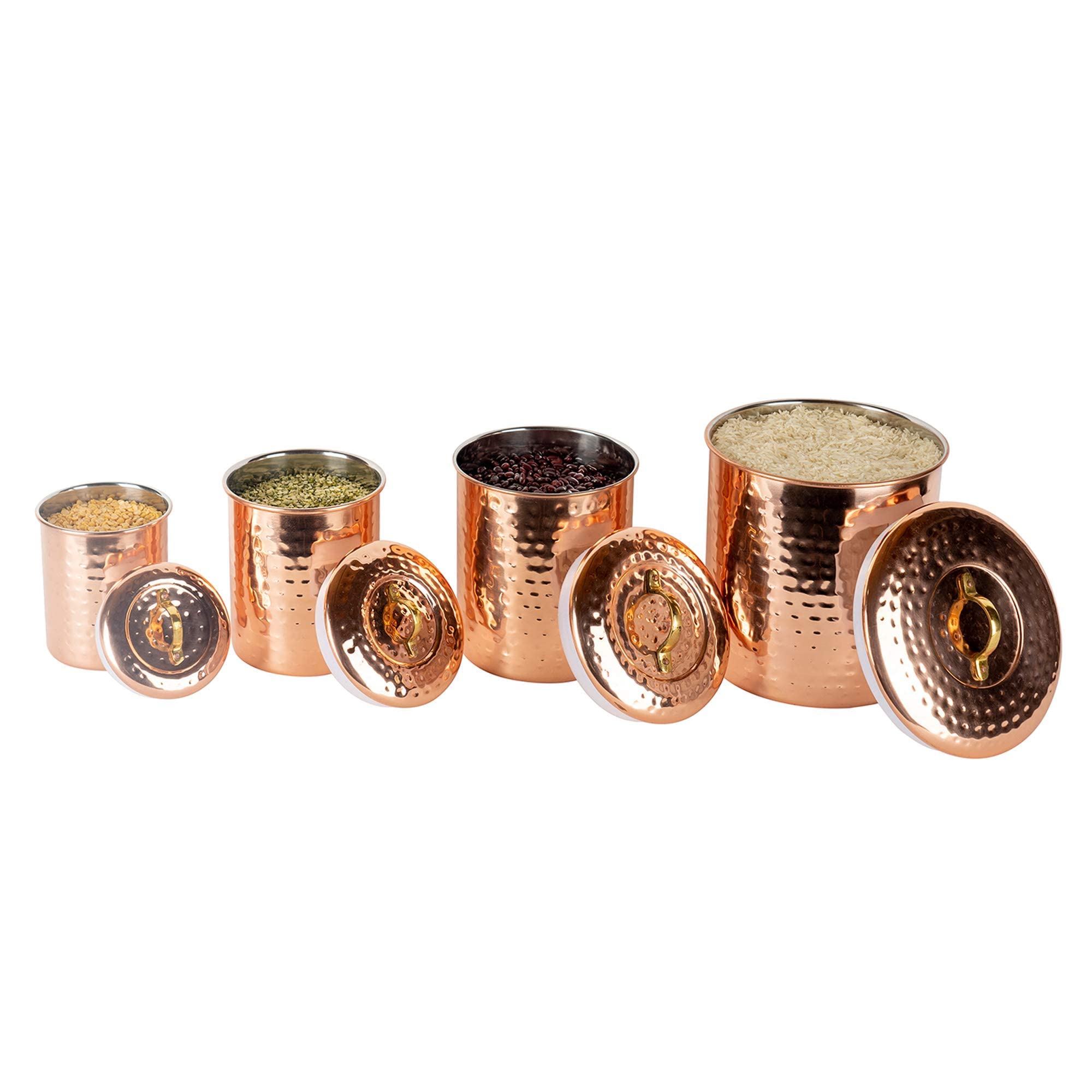 nu steel (Set of 4 Air Tight Copper Plated Antique Food Canister & Caddy - Stainless Steel & Copper: 1, 1.5, 2, & 4 Quart