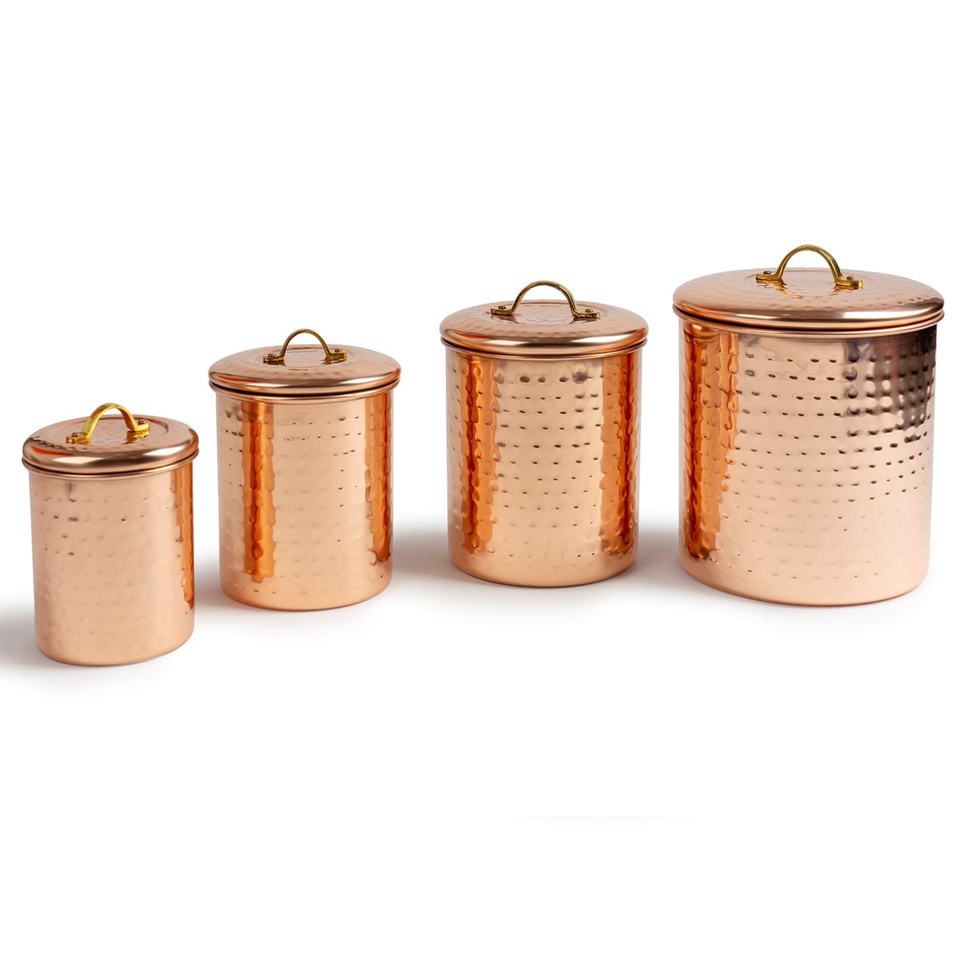 nu steel (Set of 4 Air Tight Copper Plated Antique Food Canister & Caddy - Stainless Steel & Copper: 1, 1.5, 2, & 4 Quart