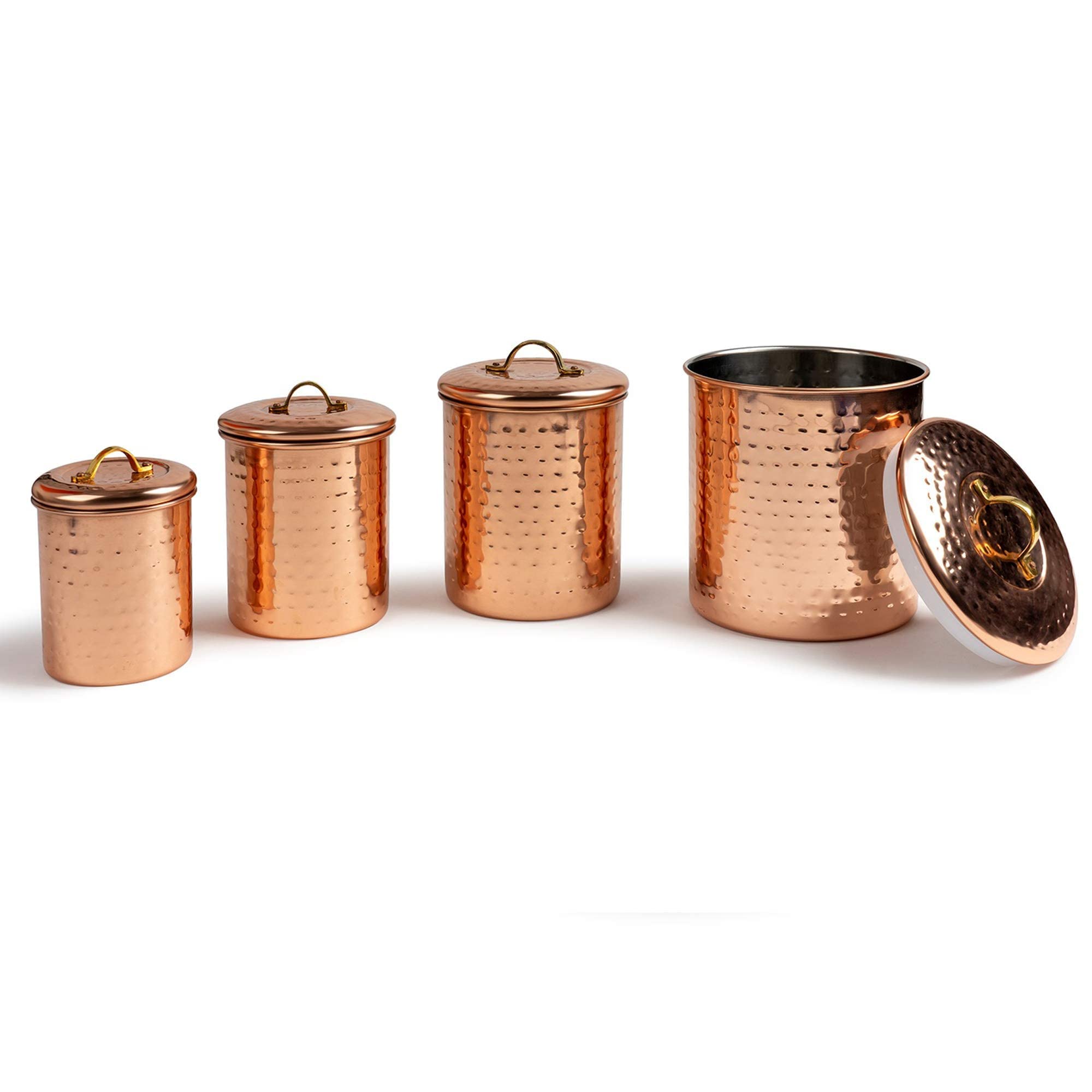 nu steel (Set of 4 Air Tight Copper Plated Antique Food Canister & Caddy - Stainless Steel & Copper: 1, 1.5, 2, & 4 Quart