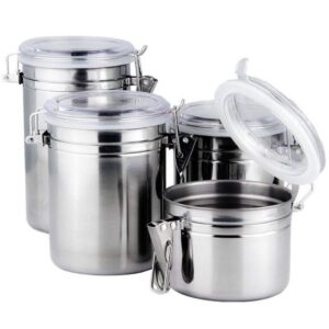 Foraineam 4-Piece Stainless Steel Airtight Canister Set with Clear Arylic Lid and Locking Clamp Food Storage Container Flour Canisters for Coffee, Tea, Snacks