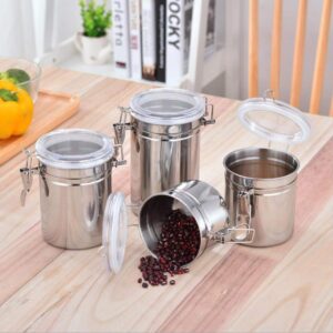 Foraineam 4-Piece Stainless Steel Airtight Canister Set with Clear Arylic Lid and Locking Clamp Food Storage Container Flour Canisters for Coffee, Tea, Snacks