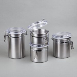 Creative Home Set of 4 Pieces Stainless Steel Kitchen Storage Jar Container Canister with Clear Airtight Lid and Locking Clamp for Food, Cookie, Flour, Sugar, Tea, Coffee Storage