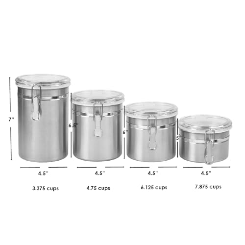 Home Basics 4 Piece Stainless Steel Canister Set,Silver