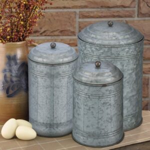 Benjara Rustic Metal Galvanized Canisters, Set of 3, Standard, Gray