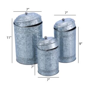 Benjara Rustic Metal Galvanized Canisters, Set of 3, Standard, Gray