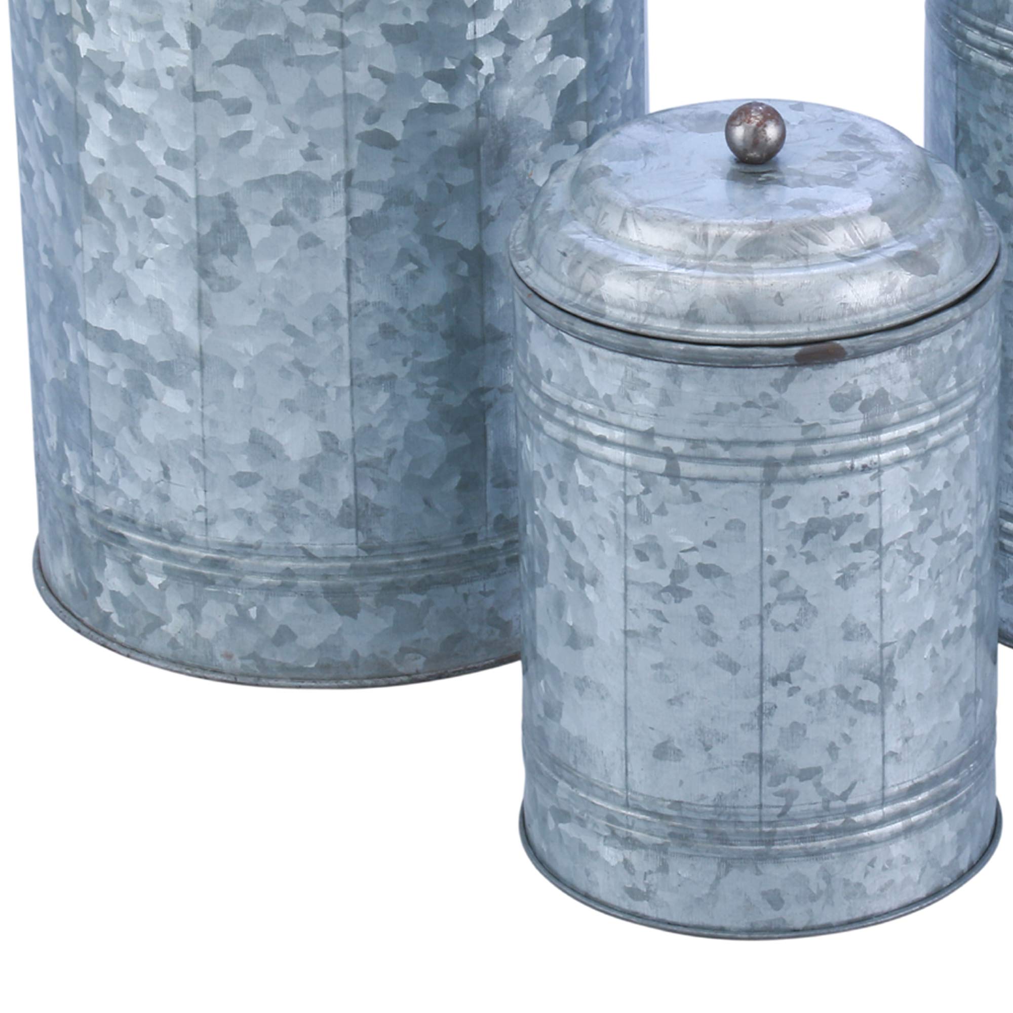 Benjara Rustic Metal Galvanized Canisters, Set of 3, Standard, Gray