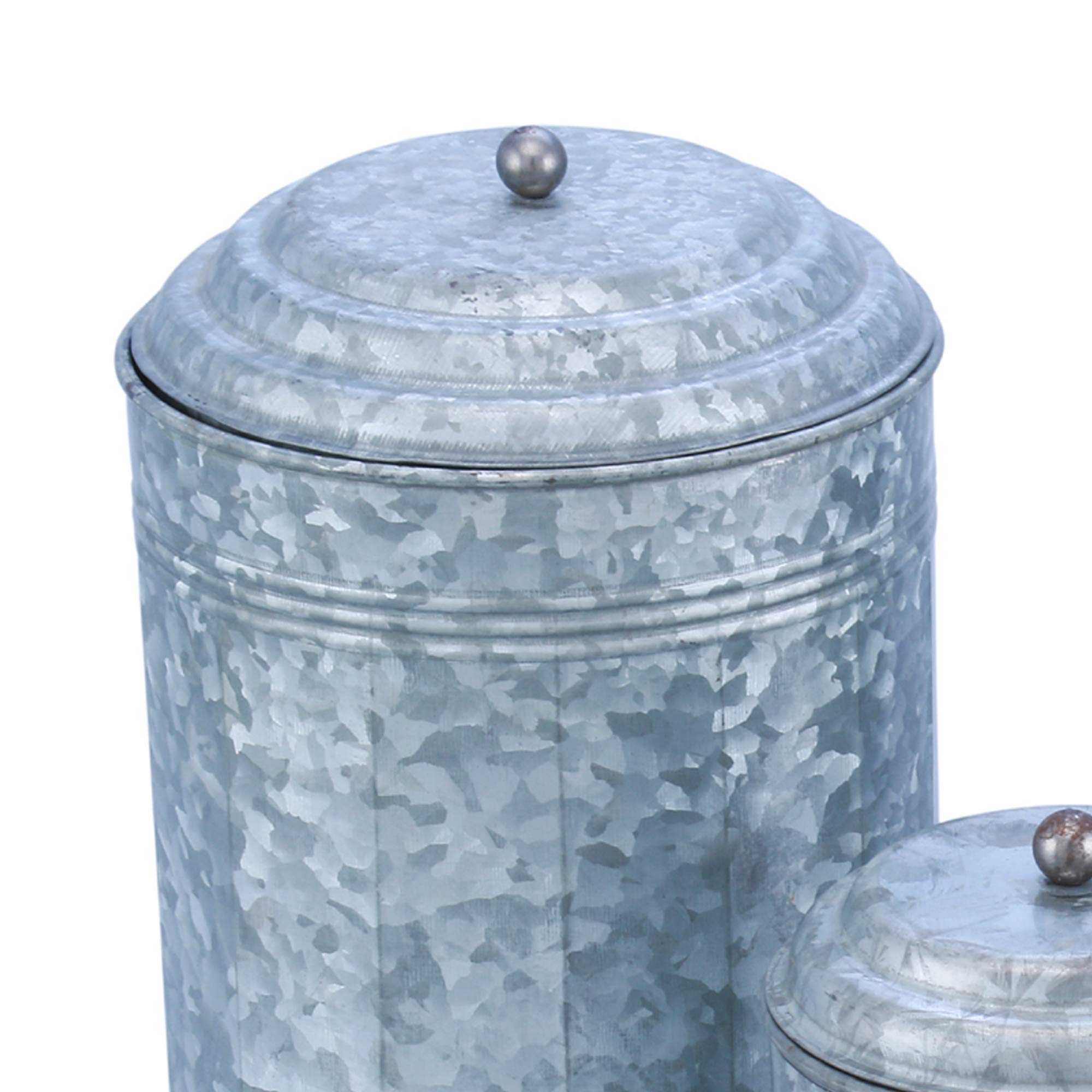 Benjara Rustic Metal Galvanized Canisters, Set of 3, Standard, Gray