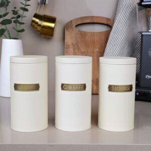 SARKAP Canisters Sets for The Kitchen – 3 Piece Kitchen Canisters for Countertop, Coffee Canister Tea Flour and Sugar Containers with Lids, Set of 3 Canisters Sets For The Kitchen (34Oz) (White)