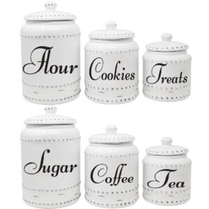 Kovot 3 Piece Ceramic Canister Set With Air-Sealed Lids & Bonus Decal Labeling Stickers - Ivory White With Antique-Style Finish 3 Sizes (108oz, 86oz, & 40oz)