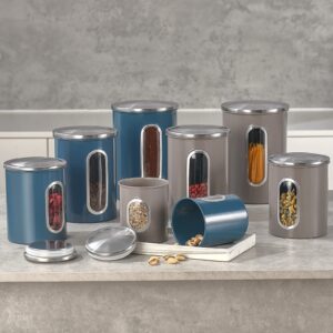 malmo 4 Piece Canisters Food Container with Window, Anti-Fingerprint Lids, Kitchen keeps Coffee, Grains and Flour, Slate Blue