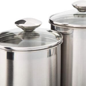 Kitchen Canister Set - Airtight Stainless Steel Canisters with Glass Lids - Clear See-Thru Top - Containers Set for Kitchen - Ideal for Food, Flour, Sugar, Coffee, Tea & Pantry Storage (8 Piece Large)