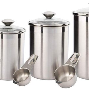 Kitchen Canister Set - Airtight Stainless Steel Canisters with Glass Lids - Clear See-Thru Top - Containers Set for Kitchen - Ideal for Food, Flour, Sugar, Coffee, Tea & Pantry Storage (8 Piece Large)