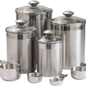 Kitchen Canister Set - Airtight Stainless Steel Canisters with Glass Lids - Clear See-Thru Top - Containers Set for Kitchen - Ideal for Food, Flour, Sugar, Coffee, Tea & Pantry Storage (8 Piece Large)