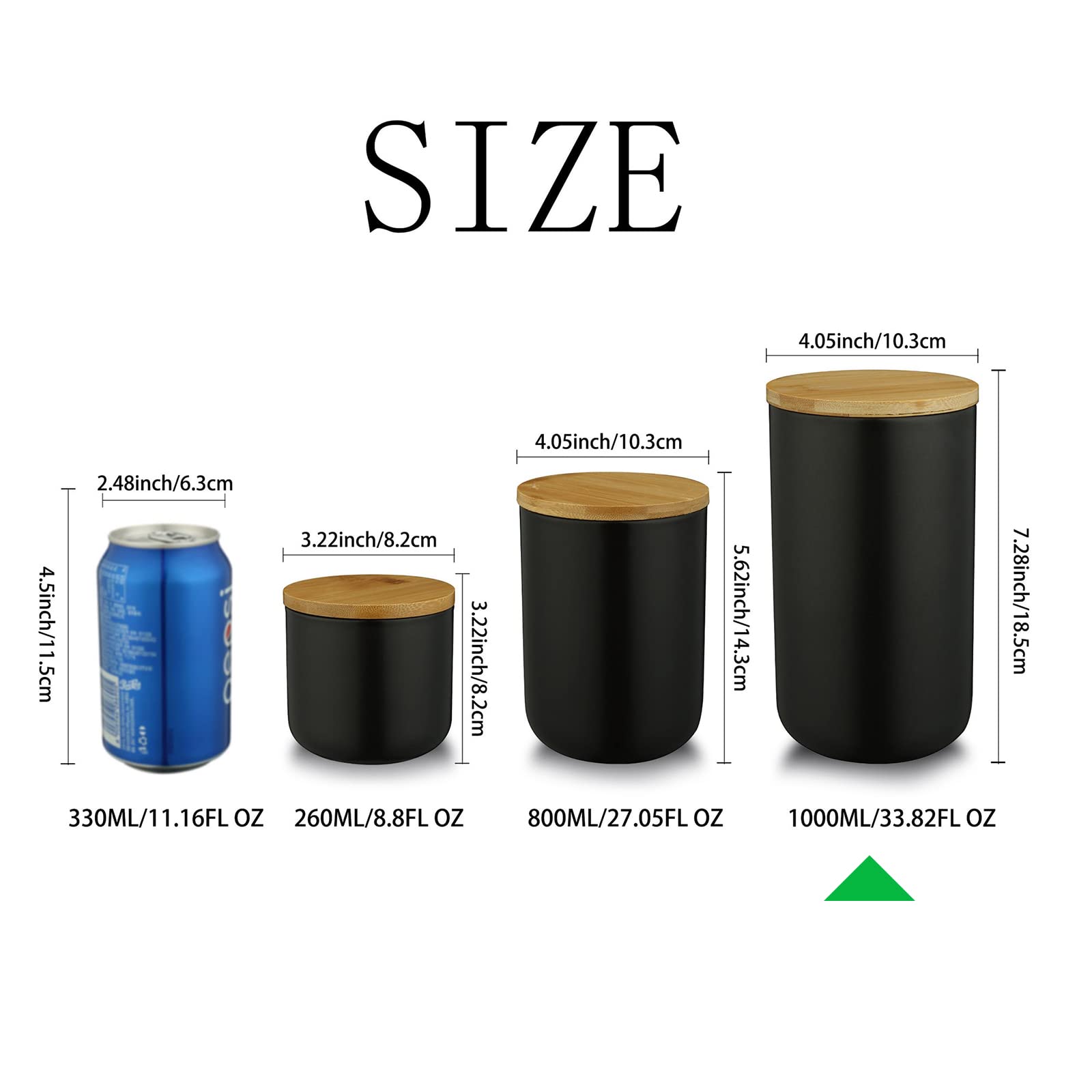 Ceramic Food Storage Jar Canister Modern Design Food Canisters with Airtight Seal Bamboo Lid,Loose Tea Coffee Spice Nuts Snacks Seasonings Storage Canister Caddy (Black 31.67oz/900ml)