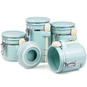 foraineam 4-piece ceramic canister set airtight food storage container with clamp top lid and wooden spoon