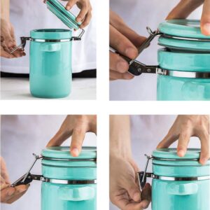 Foraineam 4-Piece Ceramic Canister Set Airtight Food Storage Container with Clamp Top Lid and Wooden Spoon