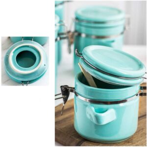 Foraineam 4-Piece Ceramic Canister Set Airtight Food Storage Container with Clamp Top Lid and Wooden Spoon