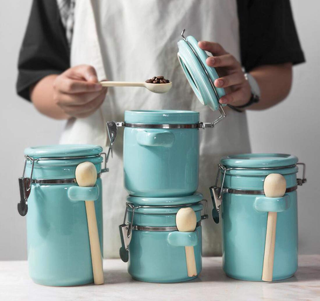 Foraineam 4-Piece Ceramic Canister Set Airtight Food Storage Container with Clamp Top Lid and Wooden Spoon