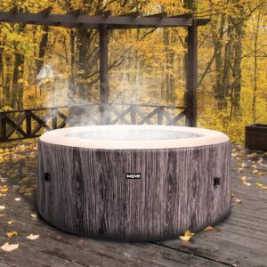 Wave Spa Atlantic 2-4 Person Round Inflatable Hot Tub, Fast Heating Portable Outdoor Hot Tub Spa with 105 Massaging Air Jets, Protective Cover, Pump and Integrated Filters in Gray Wood Print