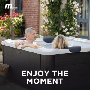 MSpa Oslo 6 Person Squared WiFi MSpa App Controlled Hot Tub with Hydro Massage Jets Plus, OLED Touch Screen Control and LED Strip, Gray/White