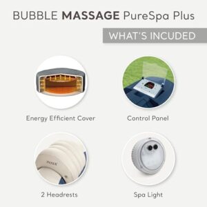 INTEX 28429EP PureSpa Plus Bubble Massage Spa Set: includes Energy Efficient Spa Cover – 2 Contoured Headrest – LED Light – 4 Person Capacity – 77" x 28"