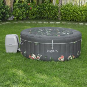 Bestway SaluSpa Aruba AirJet Large Round 2 to 3 Person Inflatable Hot Tub Portable Outdoor Spa with 110 AirJets and EnergySense Cover, Grey