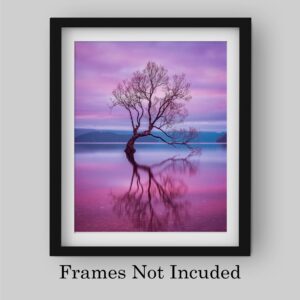 New Zealand Wanaka Tree - Inspirational Wall Decor, Nature Themed Motivational Wall Art, Zen Lake Design Art Print For Home Decor, Living Room Decor, Office Decor, or Studio Decor, Unframed - 8 x 10