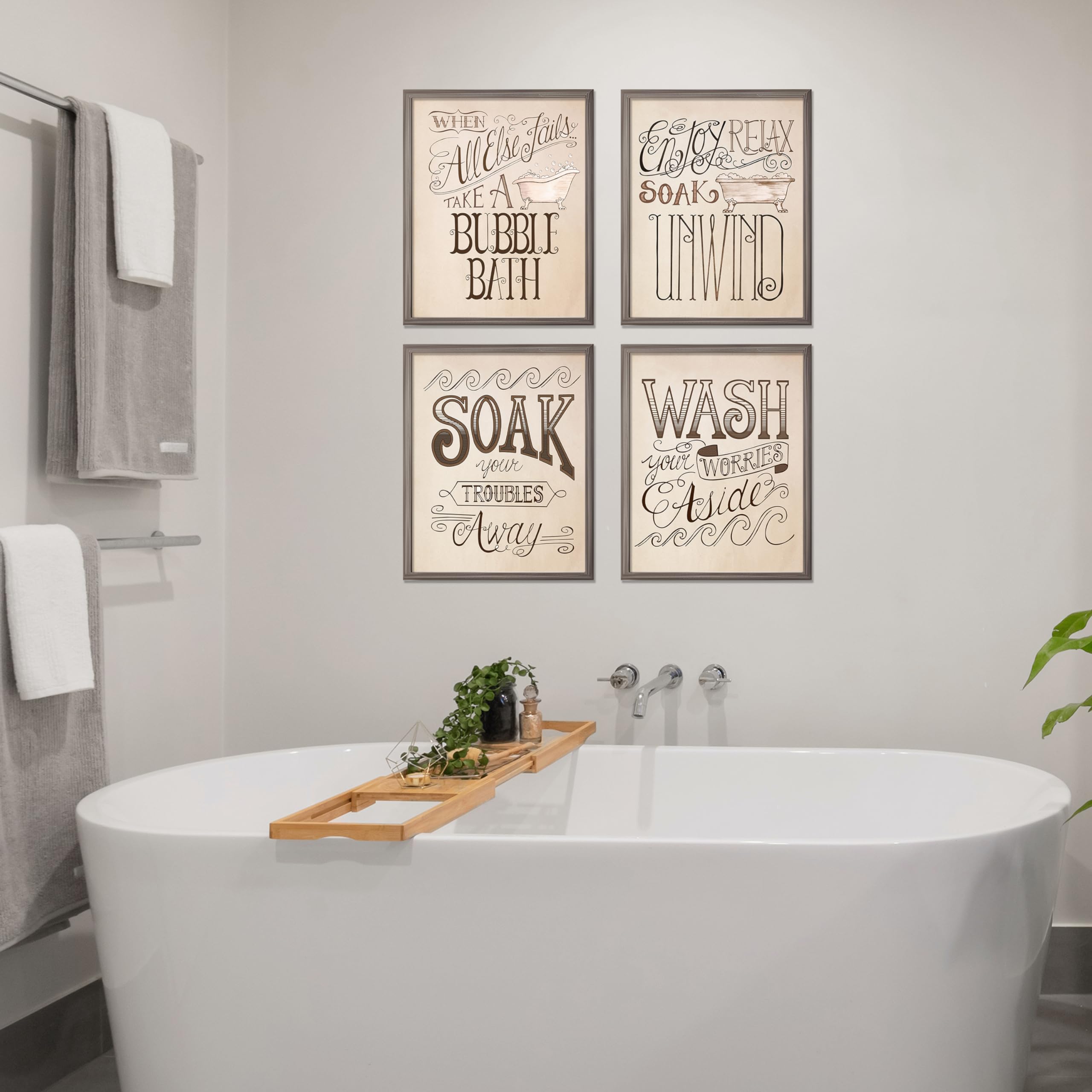 Bathroom "Bubble-Bath Time- Funny Bathroom Wall Decor, Vintage Drawing Wall Prints - Soak-Wash-Unwind-Relax", Ideal For Home Decor. Bathroom Decor to Celebrate the Cherished Bath - Unframed - 8 x 10