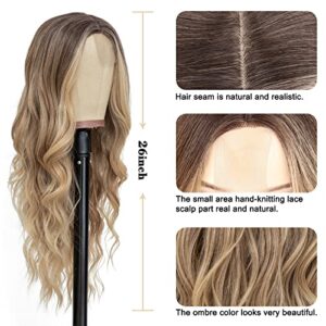 NAYOO Long Ombre Blonde Wavy Wig for Women 26 Inch Middle Part Curly Wavy Wig Natural Looking Synthetic Heat Resistant Fiber Wig for Daily Party Use (Ombre Blonde)