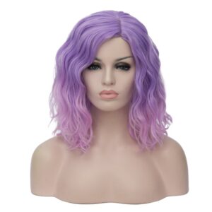 cying lin short bob wavy curly wig ombre pink wig for women cosplay halloween wigs heat resistant bob party wig include wig cap (pink)