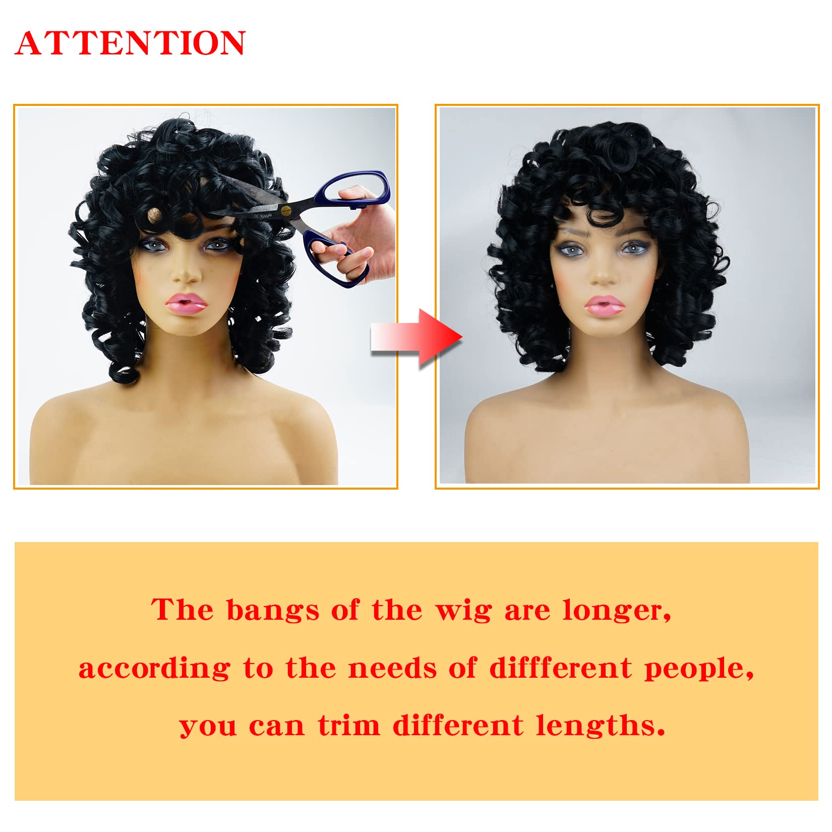 andromeda Curly Wigs for Black Women Soft Short Curly Wig with Bangs Afro Loose Curls Heat Resistant Synthetic Wig for African American Women (Black)