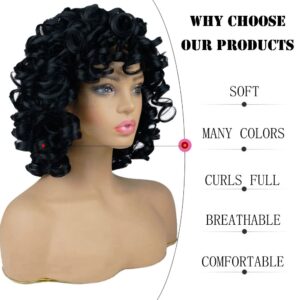 andromeda Curly Wigs for Black Women Soft Short Curly Wig with Bangs Afro Loose Curls Heat Resistant Synthetic Wig for African American Women (Black)