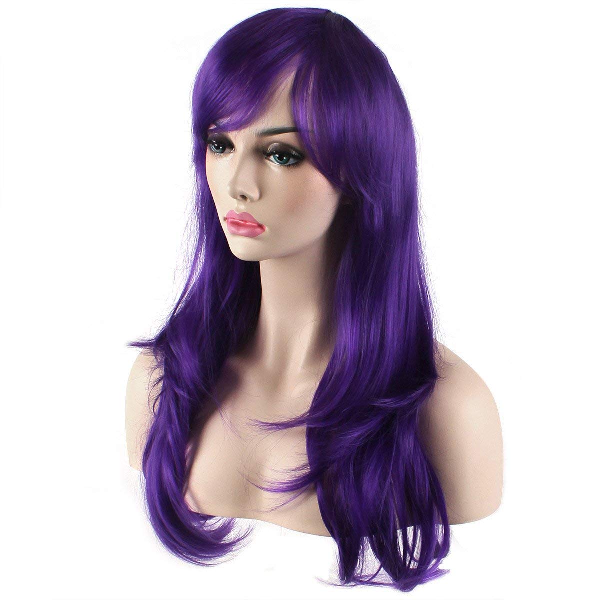 Akstore 28" 70cm Fashion Wigs Long Wavy Curly Hair Cosplay Wig & Wig Cap (Purple)