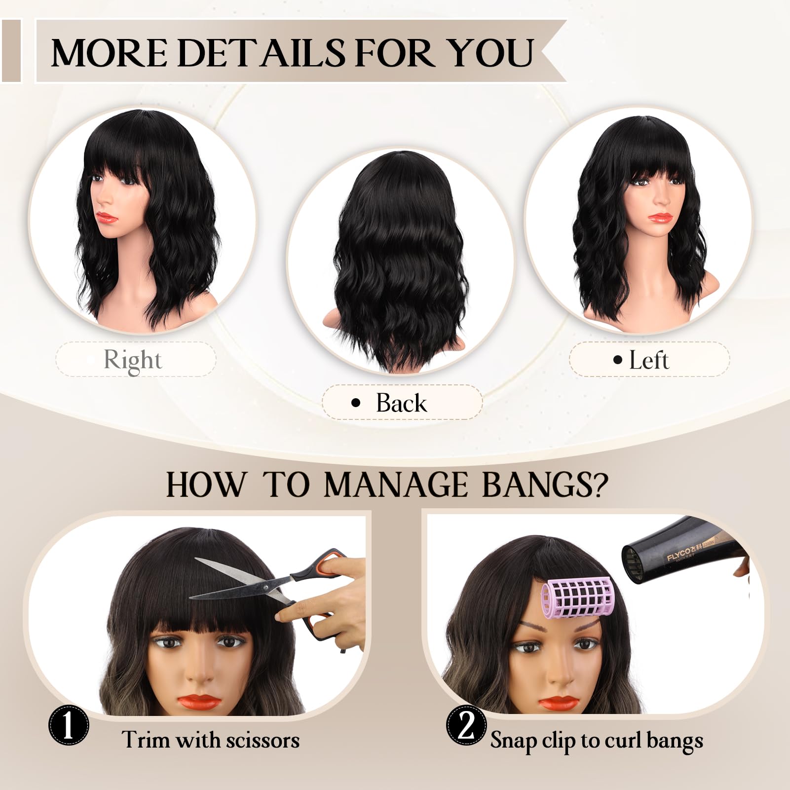 ENTRANCED STYLES Black Wigs with Bangs for Women 14 Inches Synthetic Curly Bob Wig for Girl Natural Looking Wavy Wigs …