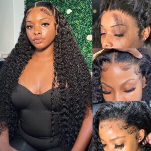 bangjazz 13x4 deep wave lace front wigs human hair 180% density deep wave frontal wigs human hair hd lace 26 inch curly wigs for black women pre plucked with baby hair curly lace front wig human hair