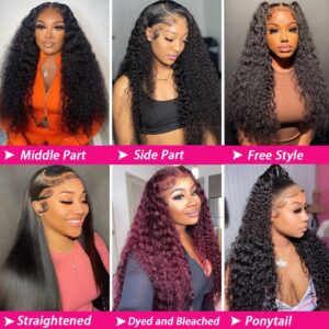 bangjazz 13x4 Deep Wave Lace Front Wigs Human Hair 180% Density Deep Wave Frontal Wigs Human Hair HD Lace 26 Inch Curly Wigs for Black Women Pre Plucked with Baby Hair Curly Lace Front Wig Human Hair